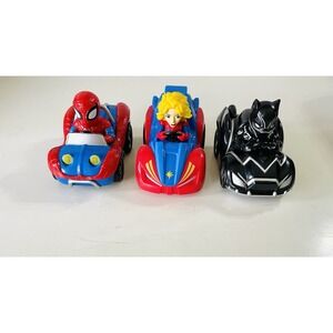 Lot of 3 Marvel Super Hero Adventures Pull Back Figures Racer Toy Cars